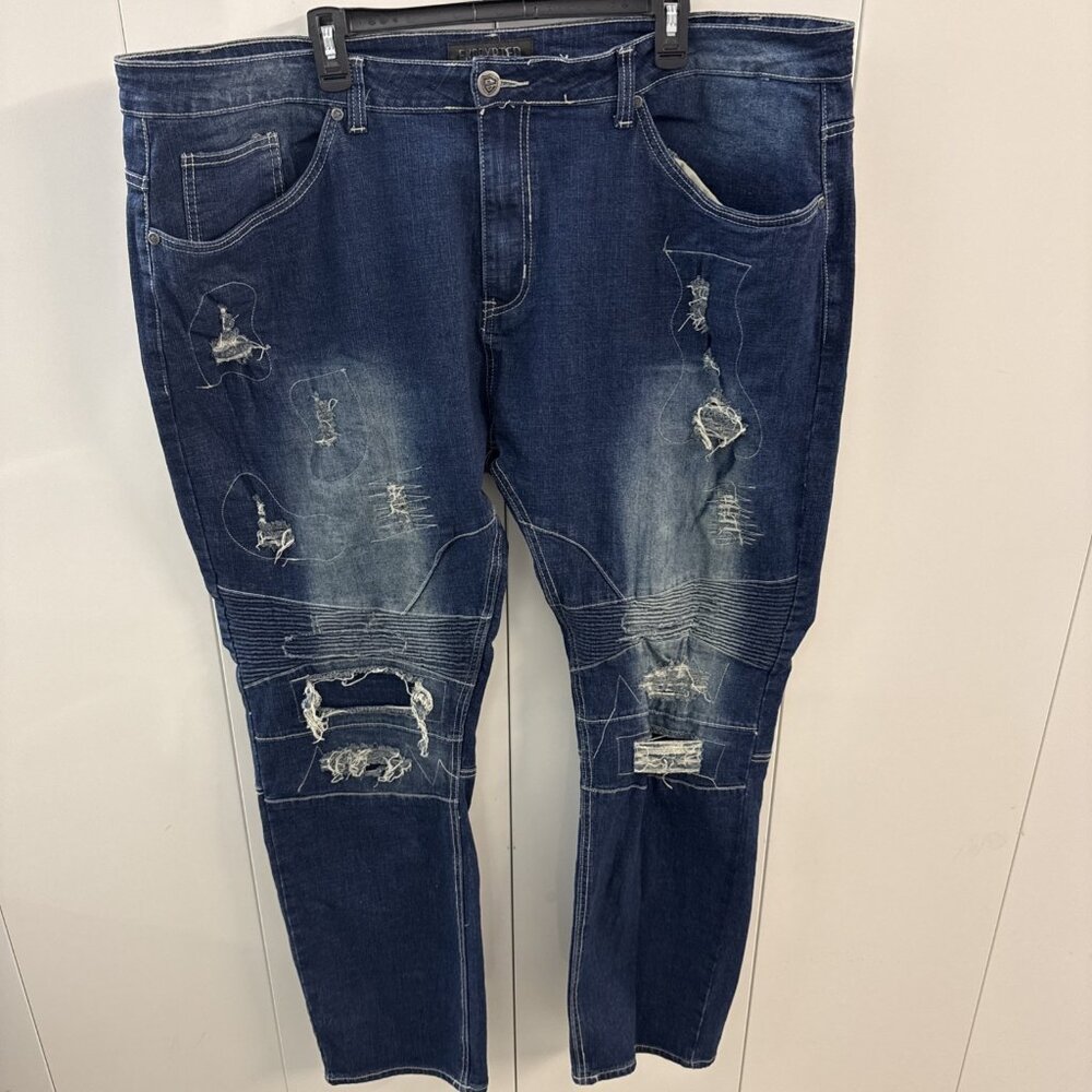 Encrypted Jeans Mens 46x34 Blue Distressed Stretch Street Hiphop Skinny Fit NWT